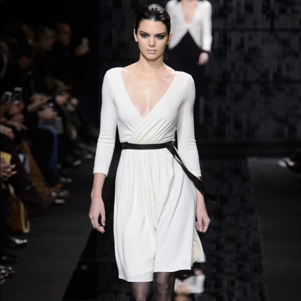 DVF Kendall Jenner Winter White & Black Wrap Dress